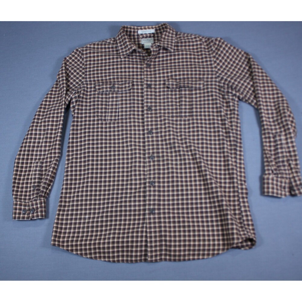 Vintage LL Bean Men Slightly Fitted Flannel Button Down Shirt Heavyweight L Tall